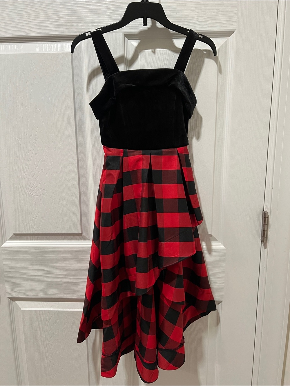 Speechless Girls Black Velvet Top Red and Black Buffalo Plaid High-Low Dress